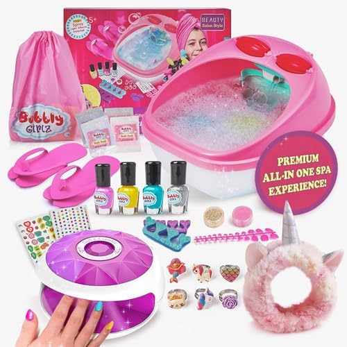 Kids Spa Day Kit for Girls - 42+ Piece Set with Waterfall Foot Spa - Perfect Spa Kit for Girls Ages 5+, Fun Pedicure and Party Supplies, Ideal for Girls Ages 6 7 8 9 10-12