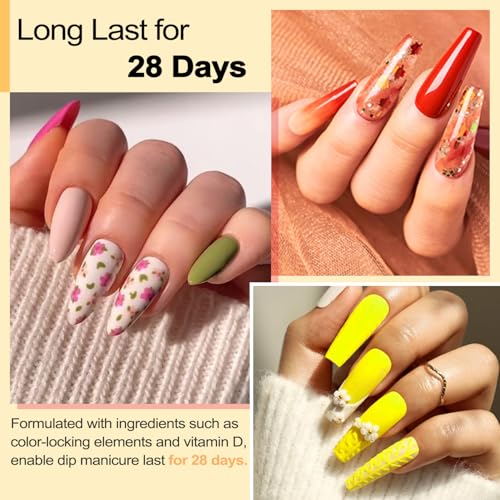 Lavender Violets 48 Pcs Dip Powder Nail Kit Starter, 36 Colors Pink Red Yellow Green Blue with Dip Powder Liquid Set and Essential Manicure Tools for Nail Art Designs B950