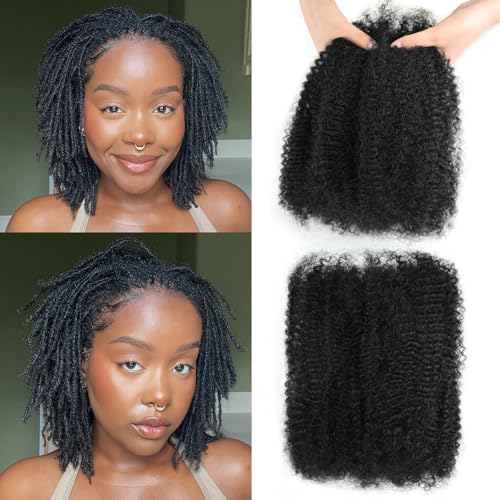 poetically 16 Inch Afro Kinkys Bulk Human Hair Afro Kinky-Curly Human Hair Bundles for Mini Twist 50g/Pack Natural Black 4C Dreadlock Extensions for Permanent Sister Locs/Mini Twists/Braids/Repair