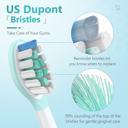 Replacement Toothbrush Heads for Philips Sonicare Electric Toothbrush, 2-in-1 Tongue Cleaner, 10 Pack, Mint Green,Suitable for Philips Sonicare Heads, C2, C1, C3, W1, W2, W3, G1, G2, G3