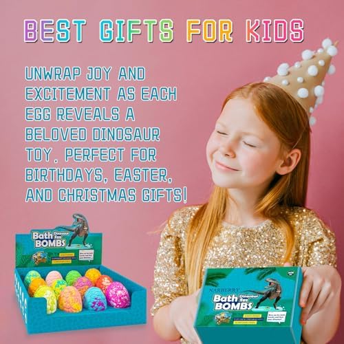 Bath Bombs for Kids with Surprise Toys Inside - 12 Pack Organic Dinosaur Bath Bombs Easter Eggs Gifts, Dinosaur Toys for Kids 3 4 5 6 7 8 9 Years, Dino Egg Bath Bomb for Girls and Boys