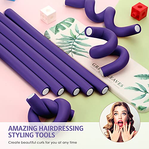 Syhood 30 Pieces Flexible Curling Rods Twist Hair Rollers Soft Foam Rods No Heat and 1 Pcs Steel Rat Tail Comb for Women Long and Short Hair(7 x 0.8 Inch,Purple)