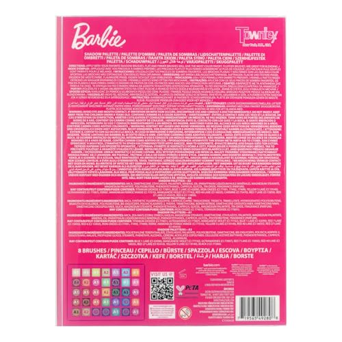 Barbie 35-Well Shadow Palette, Shimmery and Opaque Colors, Pigmented Blendable, 8 Application Brushes Ages 8+, Perfect for Parties, Sleepovers & Makeovers, By Townley Girl