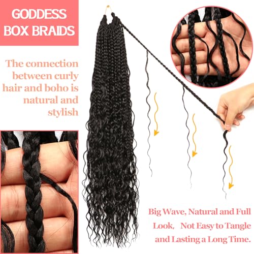 Goddess Box Braids Crochet hair -24 Inch 9 Packs Water Wave Boho Crochet Braids for Black Women (1B#, 24 Inch (Pack of 9))