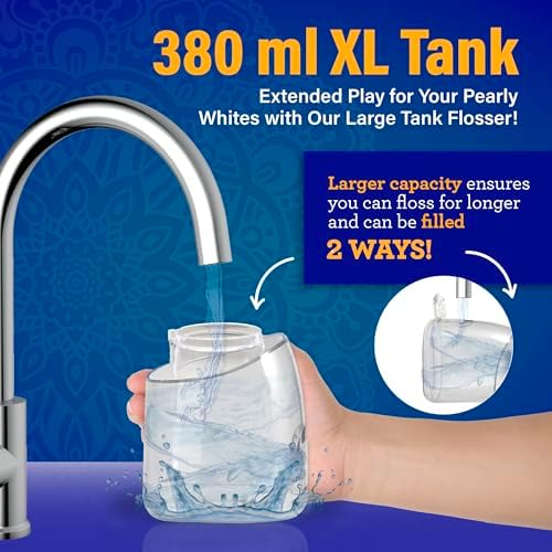 GuruNanda Water Dental Flosser 2.0 XL – 380ML Large Tank, 4 Flossing Modes, Cordless & Portable with Smart Timer for Deep Cleaning & Happy Gums - White