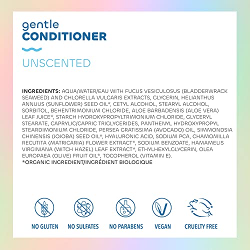 Seaweed Bath Co. Gentle Conditioner, Unscented, 12 Ounce, Sustainably Harvested Seaweed, Aloe, Argan Oil, for Sensitive Scalps