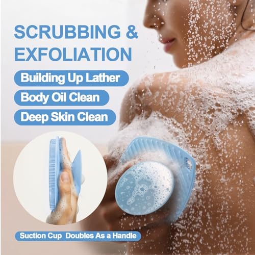 Silicone Body Scrubber, Gentle Texture Exfoliating Body Scrubber for Men and Women On Sensitive Skin, Soft Scrubber Produces Rich Form and Builds Up Lather, Getting a Deep Skin Clean (Blue)