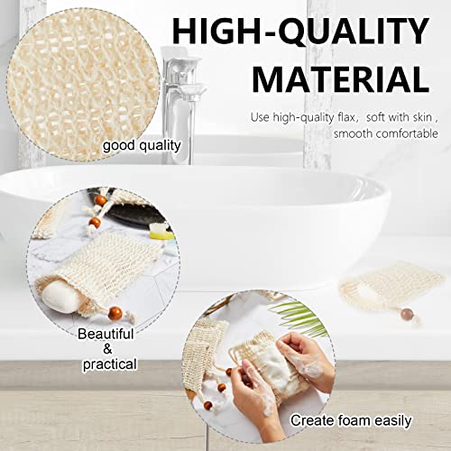 Cunhill 80 Pack Soap Saver Bag Exfoliating Sisal Soap Pouch with Drawstring Bar Wooden Bead Foaming and Drying Exfoliating Net for Bath and Shower (3.5x5.5 Inch)
