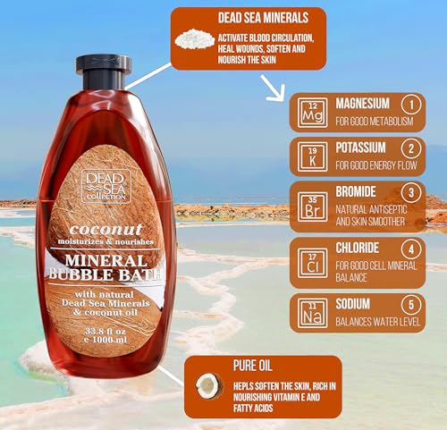 Dead Sea Collection Bubble Bath for Women and Men - with Coconut Oil and Pure Minerals - Nourishing and Moisturizing Skin - 33.8 Fl. Oz