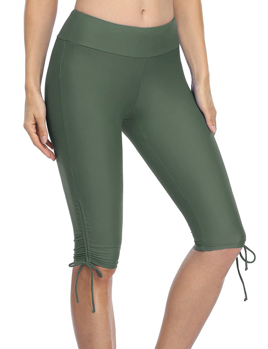 Firpearl Women's Swim Shorts Drawstring UPF50+ Swim Capris Board Shorts Swimsuit Bottom US26 Army Green