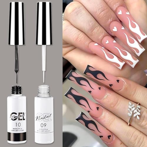 Nail Liner Gel Polish Kit,12 Colors Line Art Painted DIY Nail Polish,2in1 Ultra-fine Brush Head French Pull Line Graffiti Drawing Flower Stripe Design UV Gel Varnish For Nail Art Salon