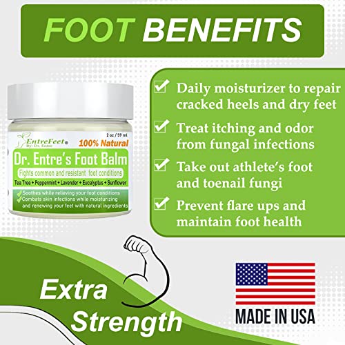 Dr. Entre's Foot Balm: Tea Tree Oil & Shea Butter Based - Organic Treatment Cream for Athletes Foot, Dry Feet, Cracked Heels, Itching, and Odor - Foot Care E-Book Included