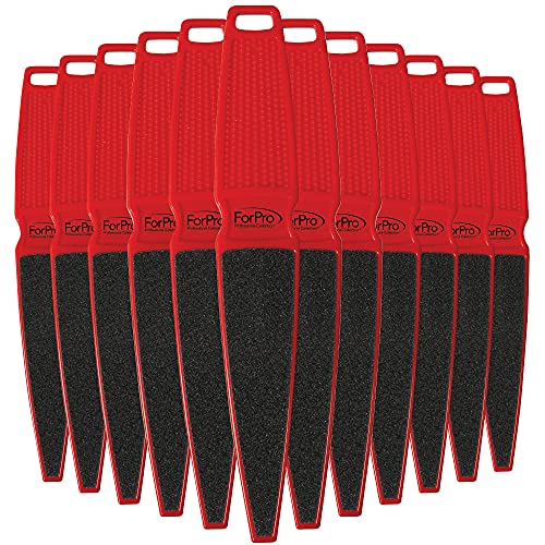 ForPro Professional Collection Pedicure Paddle Foot File, Double-Sided Foot File for Heels, Disposable & Sanitizable, 80/120 Grit, Red, Pack of 12
