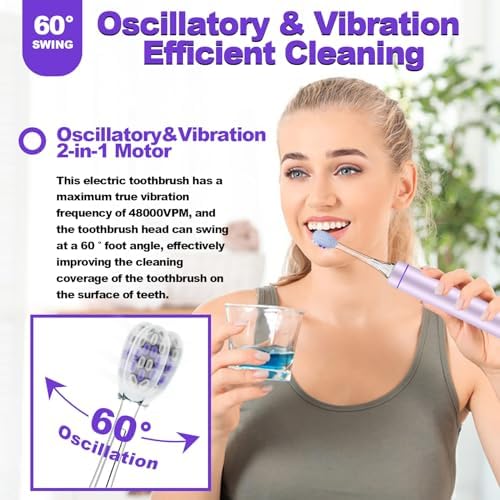Metal Electric Toothbrush with UV Mode, Vibration and Oscillation Electric Toothbrush for Adults, 6 Brush Heads & Travel Case & Dust Cover, 5 Modes & Built in Timer, One Charge Last 120 Day（Rose）