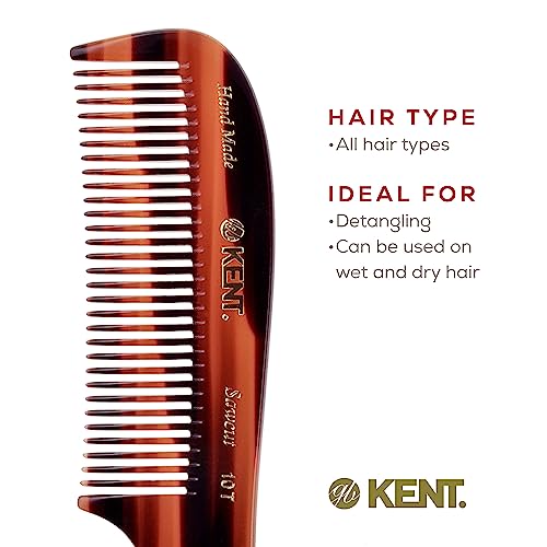 Kent 10T Large Detangler Comb, Handmade Wide Tooth Comb for Curly Hair, Detangling Combs For Wet and Dry Hair, Combs for Thick Hair, Saw-Cut and Hand Polished Made in England
