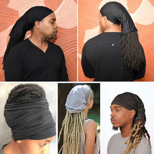4 Pcs Dreadlock Stocking Caps for Men Spandex Dreadlock Cap Overnight Sleep Cap Elasticity Soft Lightweight Comfortable Sleeping Head Wrap Headwear for Men and Women