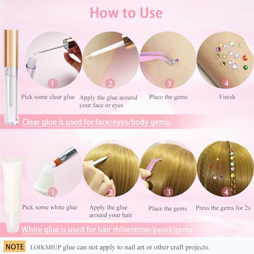 Hair Face Gems Rhinestones with Makeup Glue, Flat Back Colorful Jewels Crystal Half Round Pearl Gold Holographic Glitters Sequins Kit, Wax Pencil Tweezer and Brush for Face Eye Hair Body Makeup