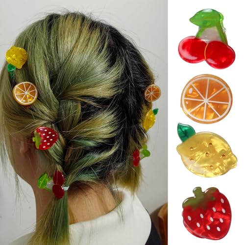 8PK Mini Fruit Hair Claw Clips for Girls Cute Cherry Lemon Strawberry Orange Hair Clip Fun Summer Hair Accessories