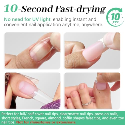 Nail Glue for Press Ons, 10s Fast-Drying No U V Light Needed - Upgrade Super Strong Semi Solid Nail Glue Last Up to 28+ Days & Easy to Remove, 10g*2 High Capacity Suitable for Fake & Acrylic Nail Tips