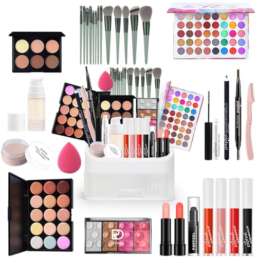All in One Makeup Kit for Women Full Kit Girls Makeup Gift Sets Xmas Essential Bundle Include Eyeshadow Palette Lipstick Blush Concealer Eyeliner Mascara Foundation Brush Eyebrow Pencil