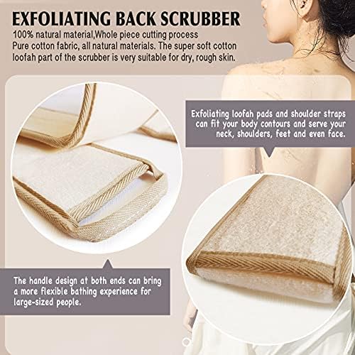 Natural Loofah Sponge Back Exfoliating Scrubber Combo Set, Seep Cleansing Skin and Facial Loofah Pad