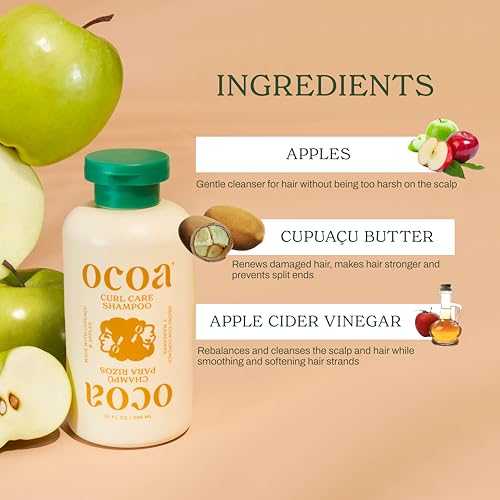 OCOA Curl Care Shampoo & Conditioner Duo – Sulfate-Free with Apple & Cupuaçu Butter, Moisture Retention, Hair Growth, and Healthy Scalp – For Wavy, Curly, Dry, Damaged & Color-Treated Hair – 10oz