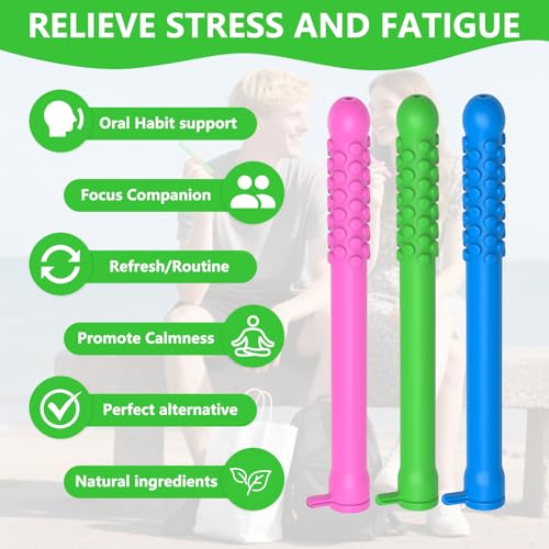 3PCS Chewable Essential Oil Breath Stick, Chewable Breather Stick for Fresh Breath, Portable Breath Freshener with 9 Replacement Cores, Chewable Essential Oil Breath Stick Travel-Friendly