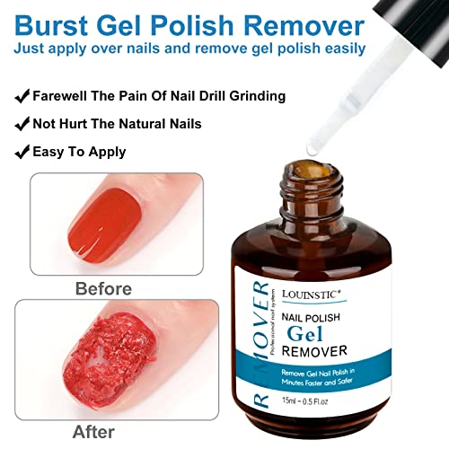 LOUINSTlC Gel Nail Polish Remover 2 Pack, Gel Polish Remover 3-5 Minutes Easy & Quick, Gel Remover for Nails Remove, nall polish remover No Need Soaking Or Wrapping -0.5 0z