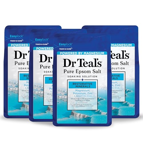 Dr Teal's Epsom Salt Magnesium Soak, Restorative Minerals with Magnesium, Potassium, Zinc & Essential Oils, 3 lbs (Pack of 4)