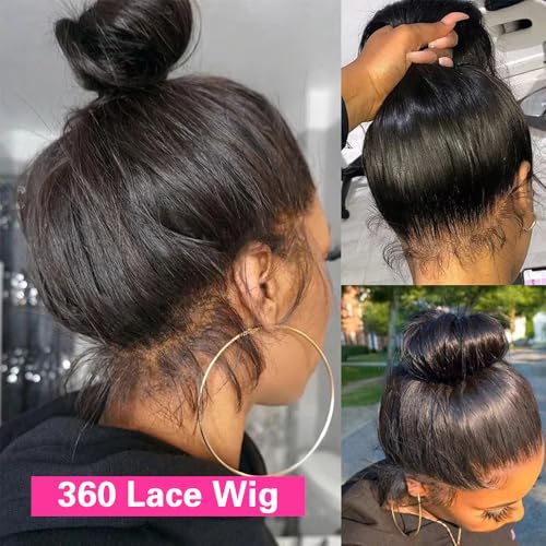sdamey 360 Straight Lace Front Wigs Human Hair HD Transparant Full Lace Wigs For Women 200 Density Wigs Human Hair Pre Plucked With Baby Hair 12A Brazilian Virgin Hair Natural Color 18inch