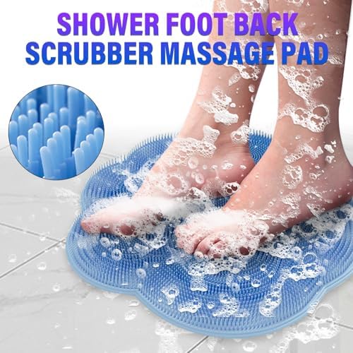 Shower Foot Scrubber Mat, Back Washer Exfoliating Bath Wash Pad, Wall Mounted Slip Suction Cups, Shower Foot Cleaner Dead Skin, Massager Cleaner Wash Brush for Use in Shower Men and Women (Grey)