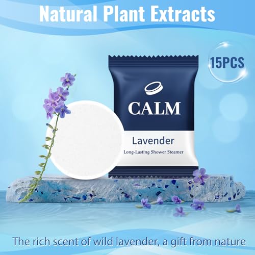 Shower Steamers-15 Pack Shower Bombs with Lavender Scent, Self-Care Presents for Women Who Have Everything, Relaxation Birthday Presents for Women, Valentines Day Presents for Her