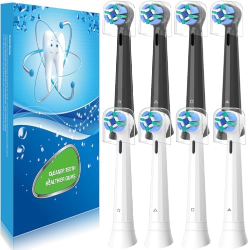 8 Pack Replacement Heads Compatible with Oral B iO Toothbrushes, Brush Heads for Oral-B iO 2/3/4/5/6/7/8/9/10/7G Series, with Covers, Black+White