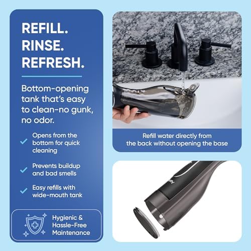 JETLY Water Dental Flosser Teeth Pick Cleaner: Travel Cordless Oral Irrigator 300ML Capacity Portable Rechargeable IPX7 Waterproof Electric Flossing Machine for Teeth Cleaning (Black)