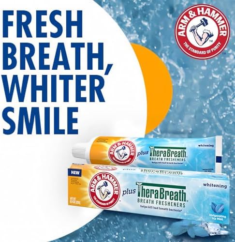 ARM & HAMMER Toothpaste Plus Thera, 6 Pack, ICY Mint, Anticavity Fluoride Toothpaste with Baking Soda, Whitening Enamel Strengthening Toothpaste, Travel Size 0.9 Oz