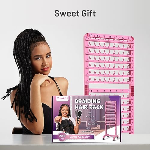 Adjustable Braiding Rack 280 Pegs, 2-Sided Braiding Hair Rack, Hair Racks for Braiders Standing with Wheels, Pink Hair Separator Braid Rack for Braiders Standing for Stylists