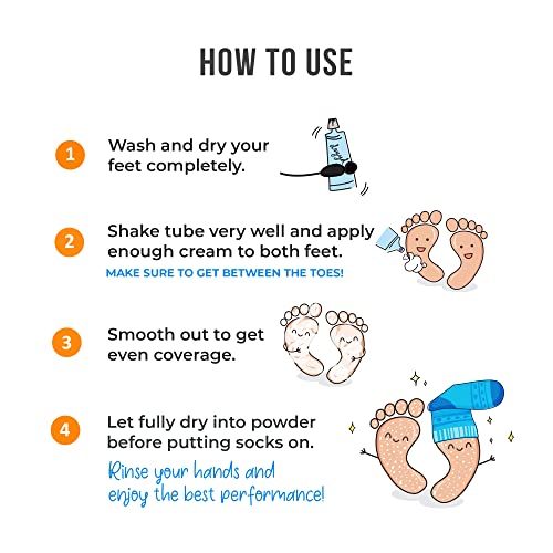 Foot Powder Cream Lotion Deodorant, 5oz Tube For Sweaty Smelly Feet, Low Mess, Absorb Reduce & Control Odor, Talcum-Free, Tea Tree + Peppermint, Leave On Foot Mask, Men & Women
