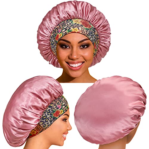 4 Pack Satin Bonnet Silk Bonnet for Sleeping Women, Hair Sleep Bonnets for Women, Wide Soft Band Sleep Cap for Curly Hair Braids