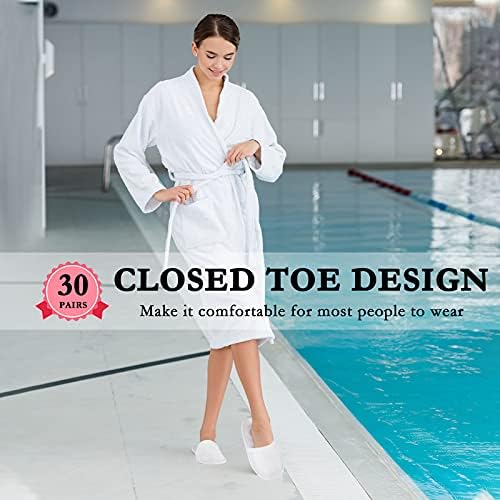 SATINIOR 30 Pairs Disposable Slippers, White, Medium, Unisex-Adults, Closed Toe, Non-Slip, Spa, Hotel, Travel, Home, Sanitary, Breathable, Fleece Cloth, EVA