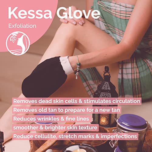 Fatima's Garden Exfoliating Kessa Gloves - Natural Spa Scrubbers, Black (3 Gloves)