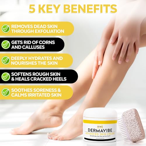 Premium 40% Urea Cream For Feet - Made In USA - Maximum Strength with Pumice Stone & Brush | Tested by Doctors | Intense Moisturizer & Corn, Callus and Dead Skin Remover, Dermavibe by DOCTOR'S INC.