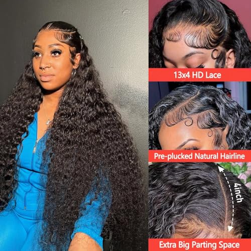 Deep Wave Lace Front Wigs Human Hair 200% Density 13x6 HD Transparent Deep Wave Frontal Wigs Human Hair With Baby Hair(26 Inch)