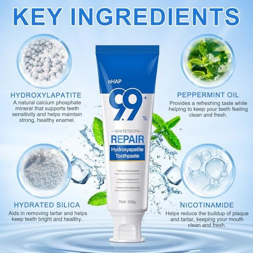 9.9% Nano Hydroxyapatite Toothpaste 2Pcs - Gum Care Strengthen, Repairs Teeth and Reduces Sensitivity, Provides Long-Lasting Freshness, Prevent Cavities, Naturally Whiter Teeth, Fluoride-Free
