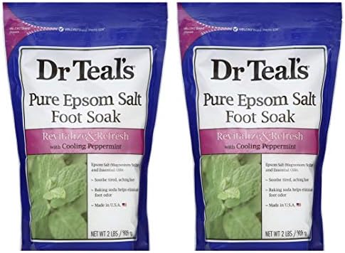 Dr. Teal's Pure Epsom Salt Foot Soak Solution Gift Set (2 Pack, 2lbs ea.) - Revitalize & Refresh with Cooling Peppermint - Essential Oils & Baking Soda Ease Aches & Pains and Eliminate & Prevent Odor