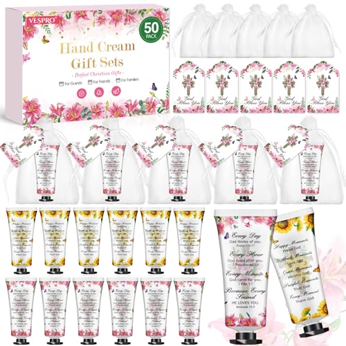 50 Sets Christian Hand Cream Gifts, Christian Gifts for Women, Bible Hand Lotion for Christian Party Favors with Prayer Cards, Bible Verse Prayers Religious Gifts for Women, Birthday Graduation Gifts
