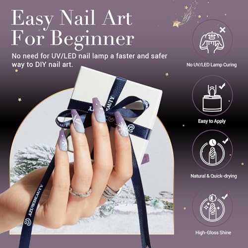 AZUREBEAUTY Dip Powder Nail Kit Starter 4 Colors Winter Blue Grey Purple Brown Dipping Powder System Liquid Set with Base & Top Coat Activator for Christmas French Nail Art Manicure Salon DIY at Home