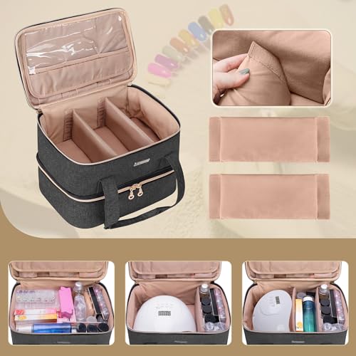 BAFASO Nail Polish Organizer Holds 40 Bottles (15ml - 0.5 fl.oz) and a Nail Lamp, Nail Polish Carrying Case with Manicure Tools Storage Sections (Bag Only), Black