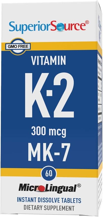 Superior Source Vitamin K2 MK-7 (Menaquinone-7) 300 mcg - Bone Strength & Health Support Supplement - Aids Healthy Heart Function - Bariatric-Friendly - 60 Sublingual Dissolving Tablets