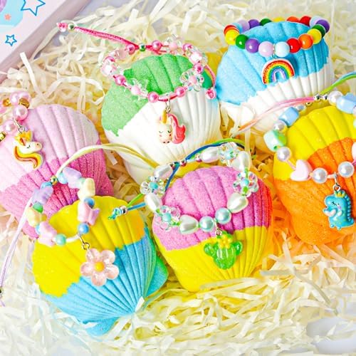Kids Bath Bombs, 6 Pack Mermaid Bath Bombs for Kids, 4 Oz Natural Organic Bubble Shells with Surprise Jewelry, Perfect Birthday, Christmas Party