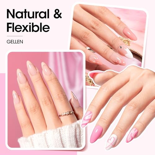 Gellen Gel Nail Kit Easy Nail Extension Set, 504Pcs Pre-Shaped Medium Almond x Gel Nail Tips, Gel Nail Glue, Nail Dehydrator, Mini LED Nail Lamp, Nail Clipper & Files, Home DIY Nail Art Manicure Gift